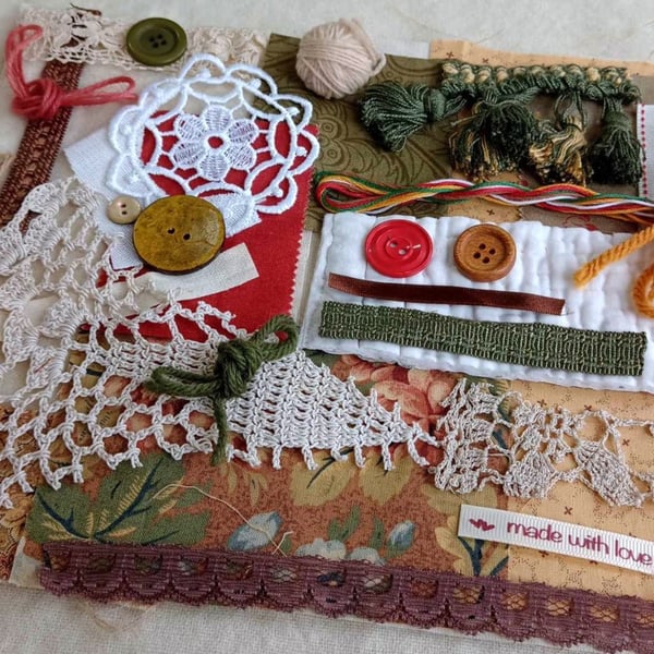 Slow Stitching Starter Craft Kit - Golden Welsh Cake themed remnant bundle