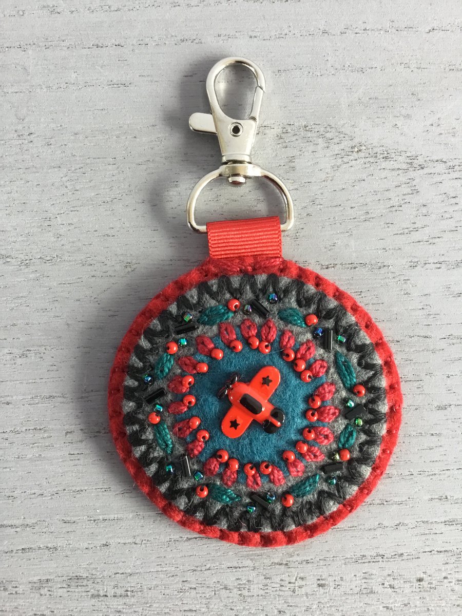 Hand Embroidered Aeroplane Keyring