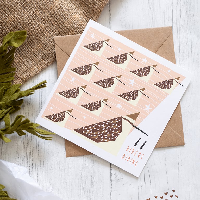 Eleven Pipers Piping Christmas Card