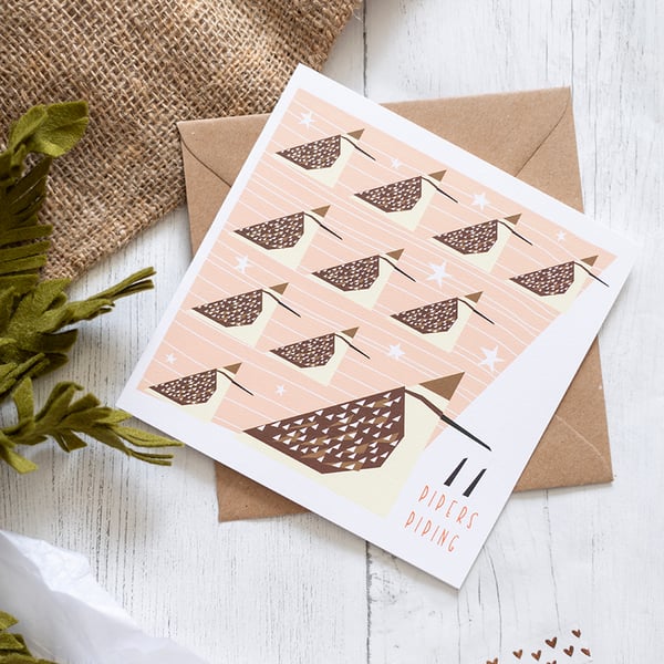 Eleven Pipers Piping Christmas Card