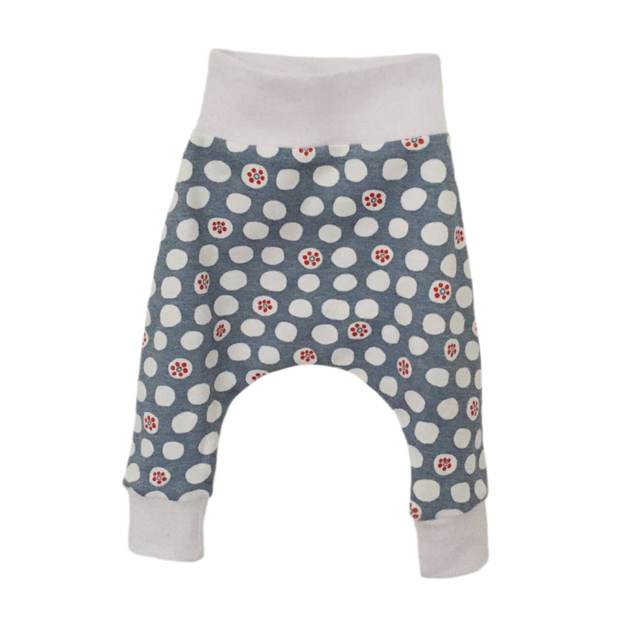 ORGANIC Baby HAREM PANTS Relaxed Monaluna FLOWER DOTS Trousers Size 0-3m ONLY