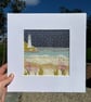 North Wales Lighthouse – Original Hand-Collaged Paper and Textile Artwork