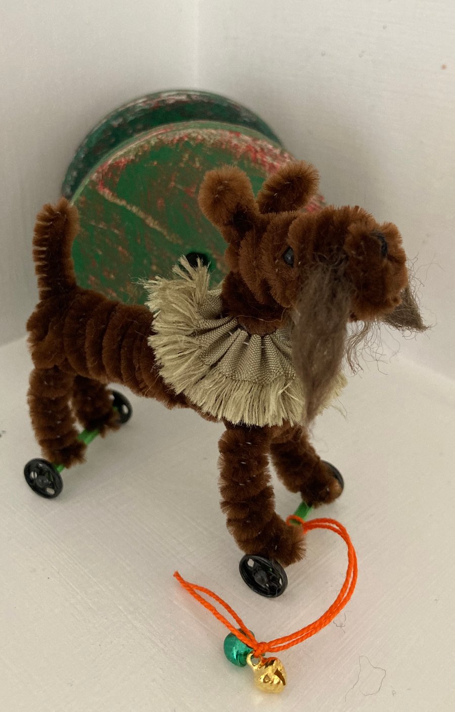 Miniature Dog on Wheels - OOAK Handmade Sculpture 