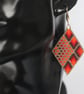 Diamond Shaped Beaded Earrings with Red, Orange and Gold Geometric Design - Image 2