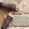 Fingerless gloves - Comfy mittens mahogany brown grey women's, knitwear UK