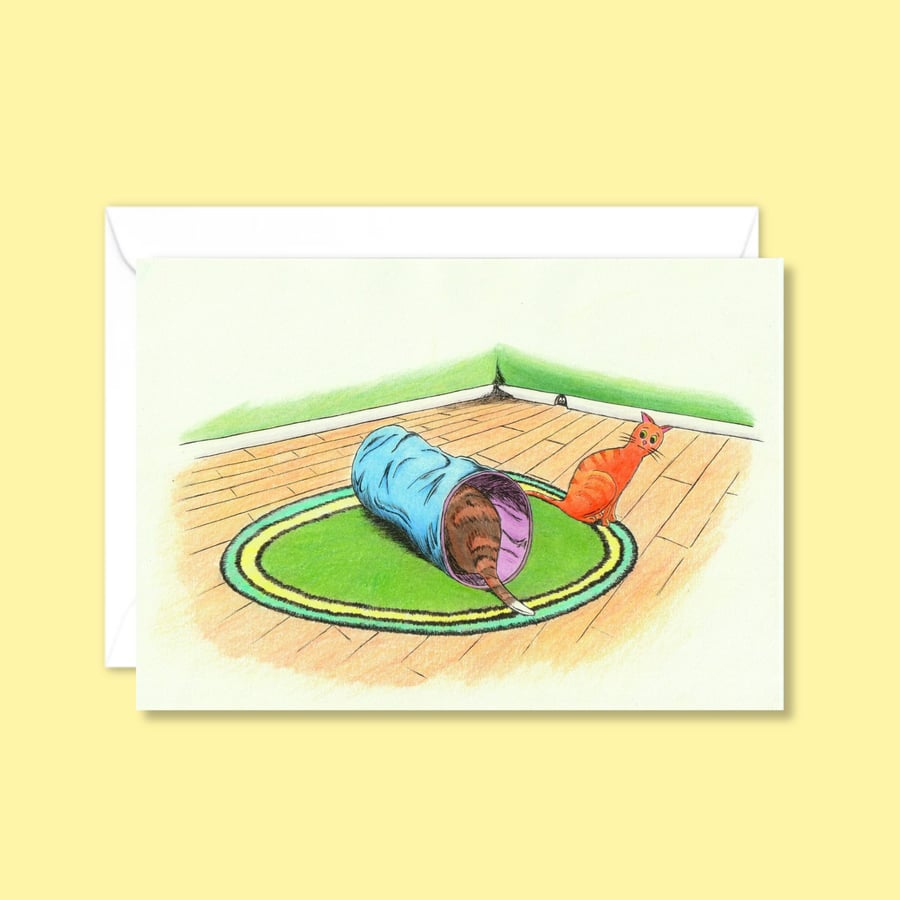 Playful Cats Greeting Card: Hand Drawn Cute Illustration for a Cat Lover (115)