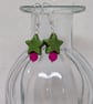 Green howlite stars and pink agate silver plated earrings  - Image 8