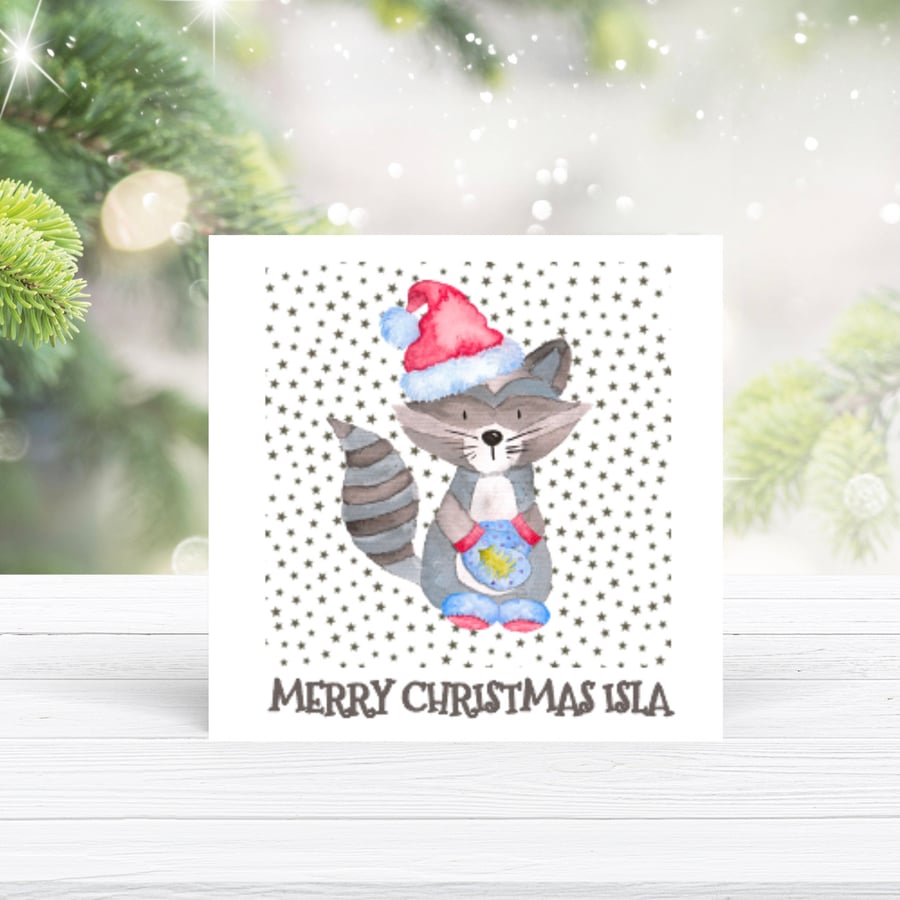 Personalised Raccoon Christmas Card