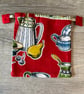 Red Drawstring Bag Vintage 1960s Kitchenalia Fabric  - Image 4