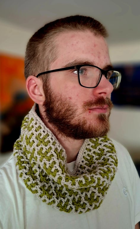 Crocheted cactus cowl - green and grey (reversible)