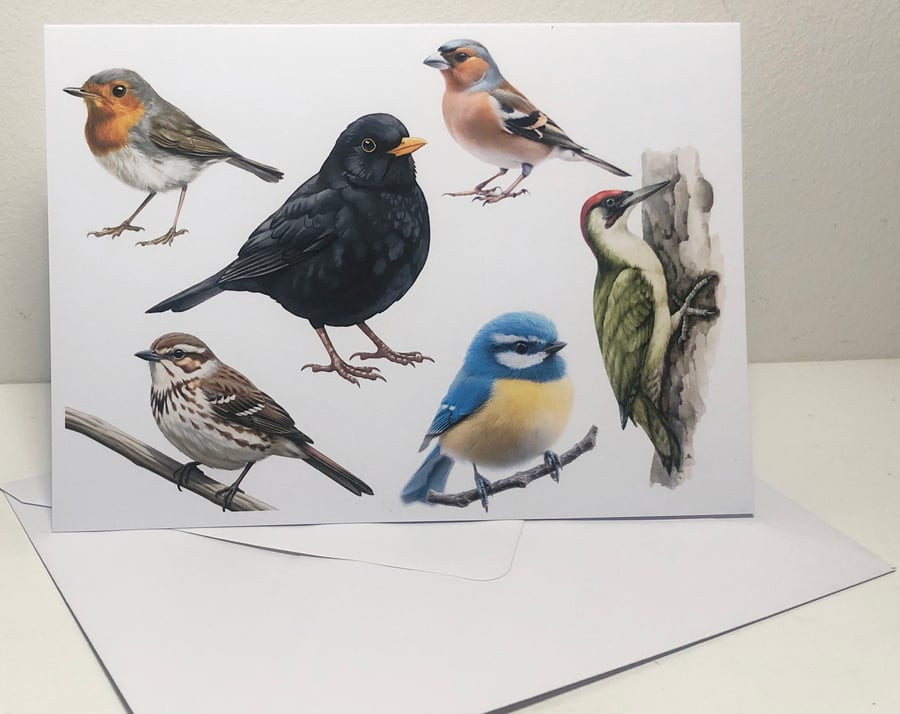 British Birds 5 x 7in Greeting Cards and Envelope: Birthday, Christmas or Plain