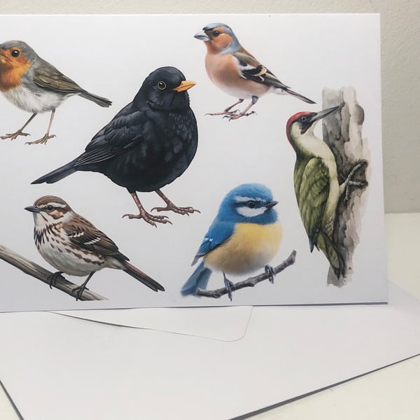 British Birds 5 x 7in Greeting Cards and Envelope: Birthday, Christmas or Plain