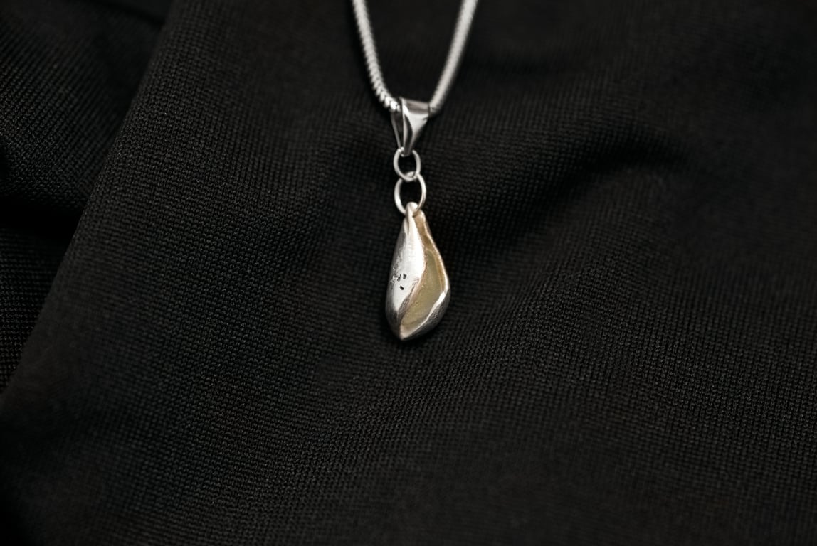 Glassdrop Handmade Drop Shape Silver Pendant with Green Cornish Sea Glass