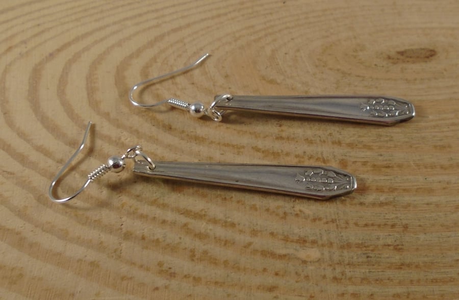 Upcycled Silver Plated Tulip Sugar Tong Handle Drop Earrings SPE062013