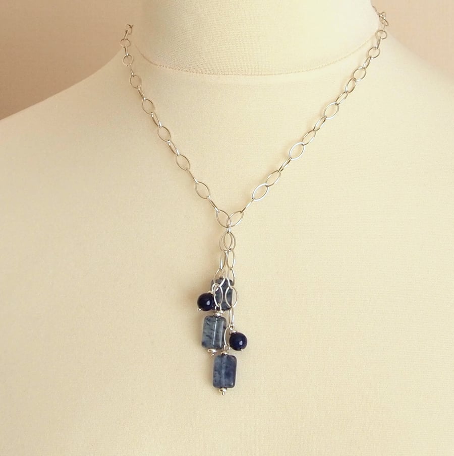 Silver and Blue necklace lariat Style