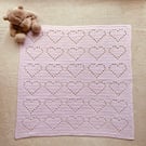 Pink Baby Blanket with Filet Heart Design, Baby Girl Gift Idea, Baby Shower Gift