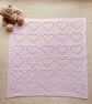 Pink Baby Blanket with Filet Heart Design, Baby Girl Gift Idea, Baby Shower Gift