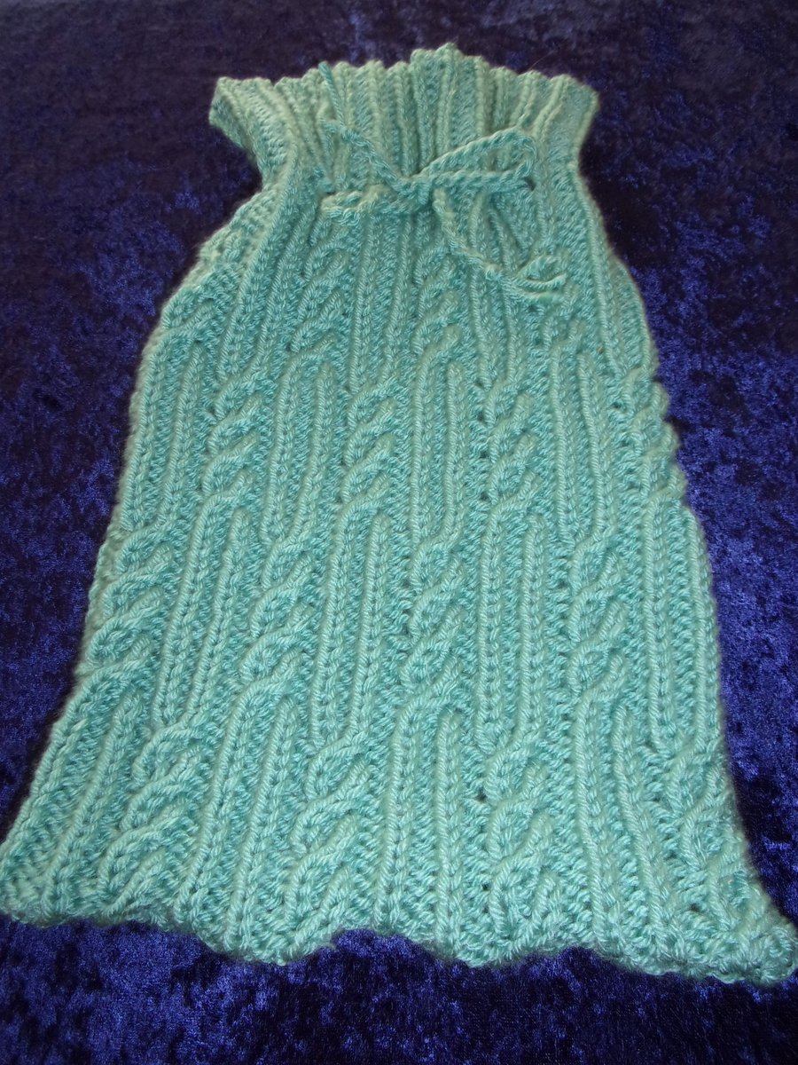 Teal Aran Hand Knitted Hot Water Bottle Cover