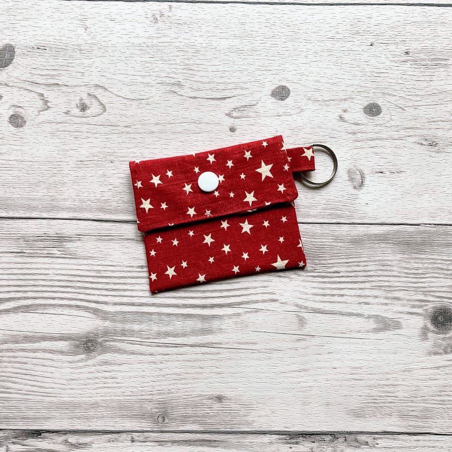 Red with white stars round lip balm keyring, keychain, lipstick holder.