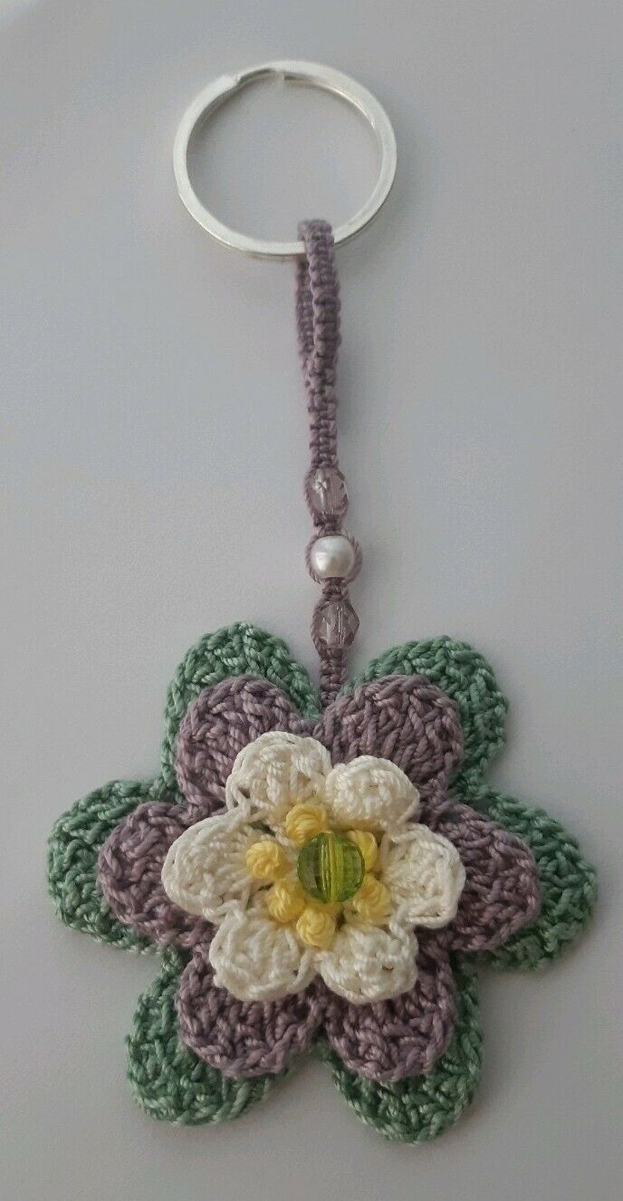 Crochet Flower Key Ring- Key Holder-Gifts- Non scratch Long Key Ring