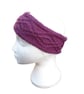 Hand knitted ladies magenta headband ear warmer with double diamond pattern 