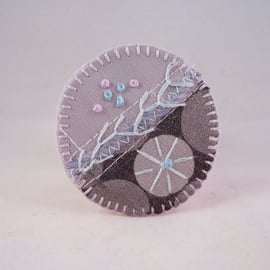 Hand embroidered mixed fabric brooch 