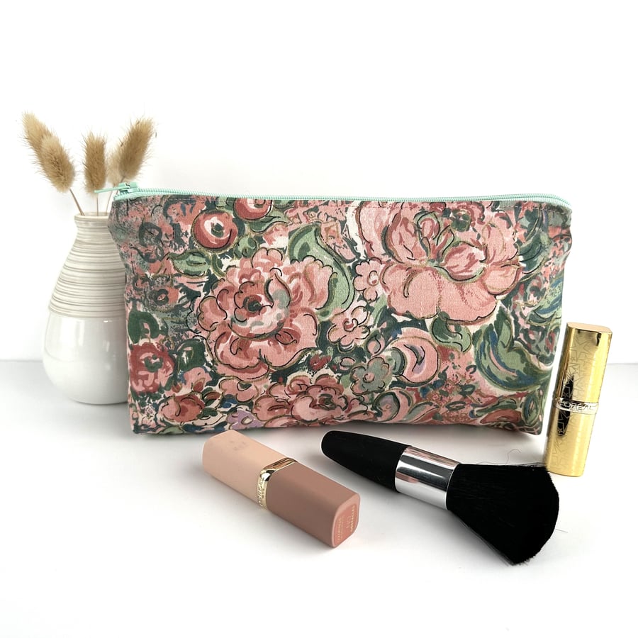 Pink Floral Make up Bag, Cosmetic Bag