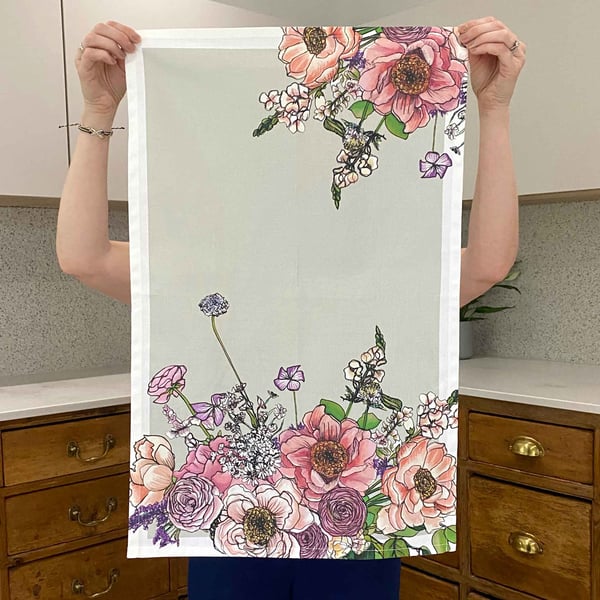 Peony Bouquet - Organic Cotton Tea Towel