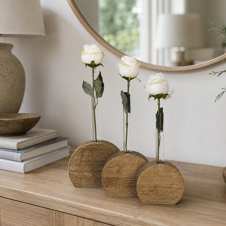 Reclaimed Oak Bud Vase Set – Handmade Wooden Test Tube Vase Set