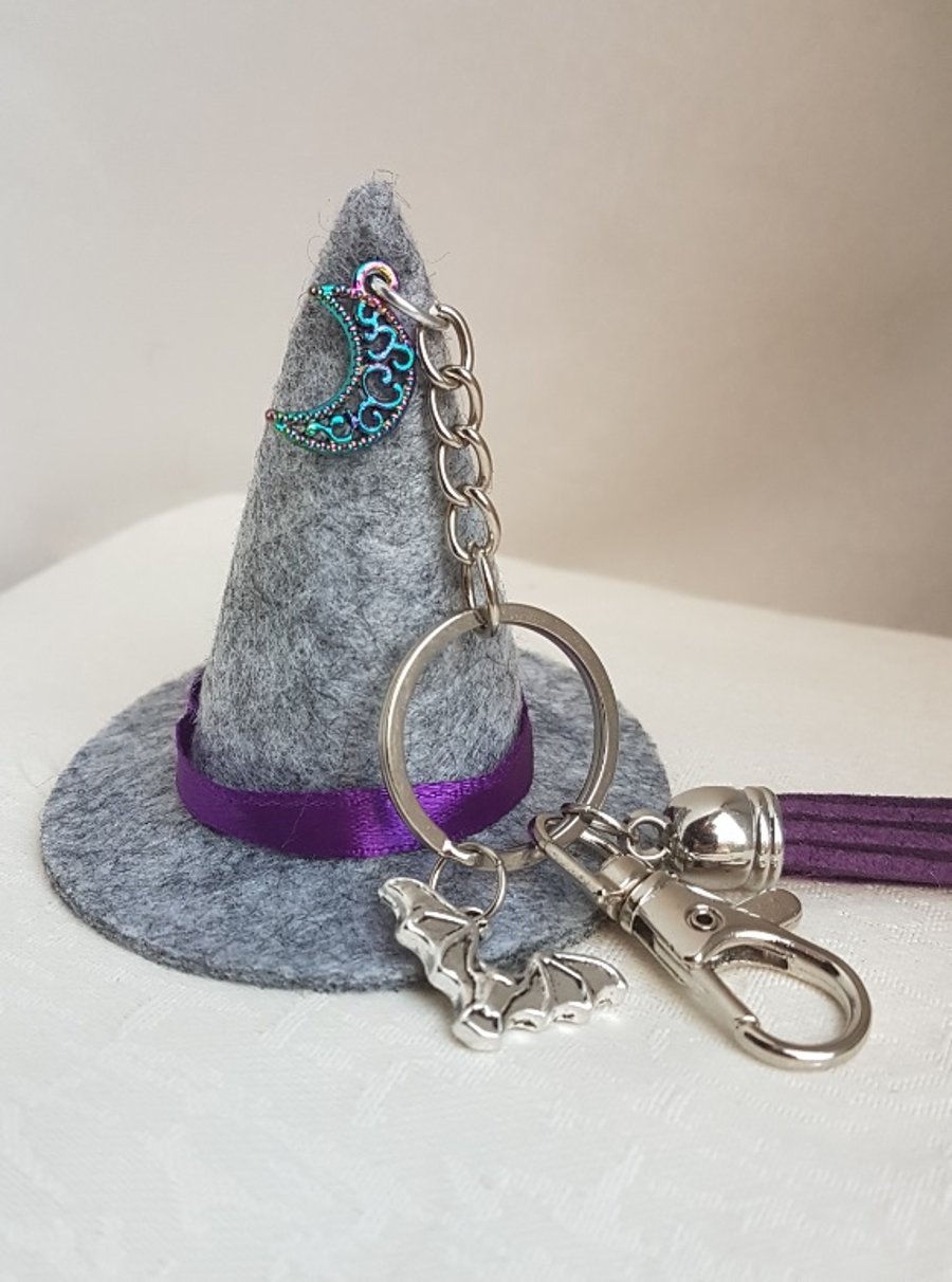 Gorgeous Silver Witches Hat Bag Charm.