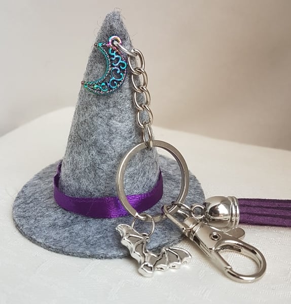 Gorgeous Silver Witches Hat Bag Charm.