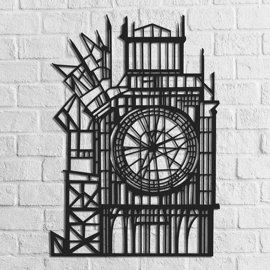 Big Ben Metal Wall Art, Surreal London Clock Tower Silhouette Decor 80cm