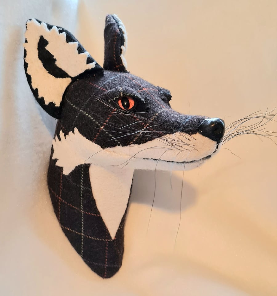 Faux fox wall mount in brown checked tweed - Mr Faraday