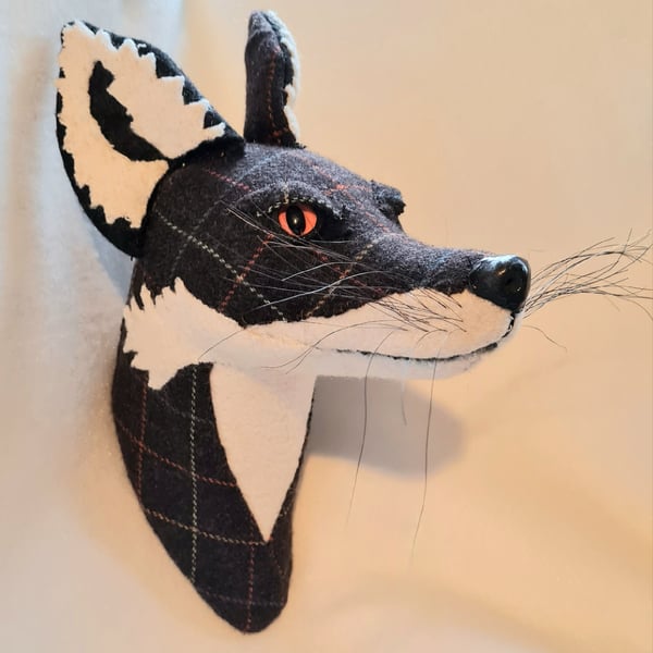 Faux fox wall mount in brown checked tweed - Mr Faraday