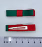 School Small Straight Hunter Green and Red Bow Clips (pair) - Image 3