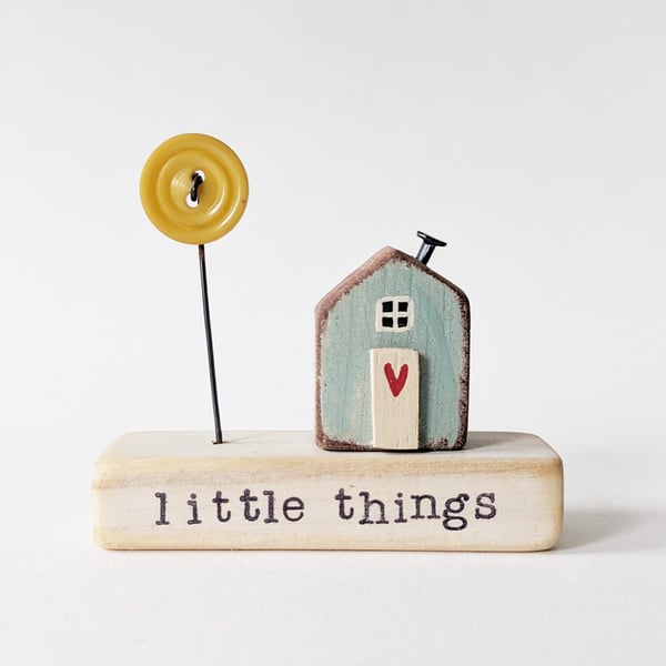 Little Wooden Painted House and Base in a Bag