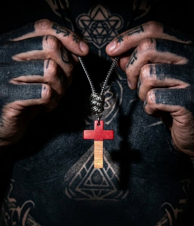 Minimalist Red & Wood Effect Cross Necklace - Ritual-Craft Talisman