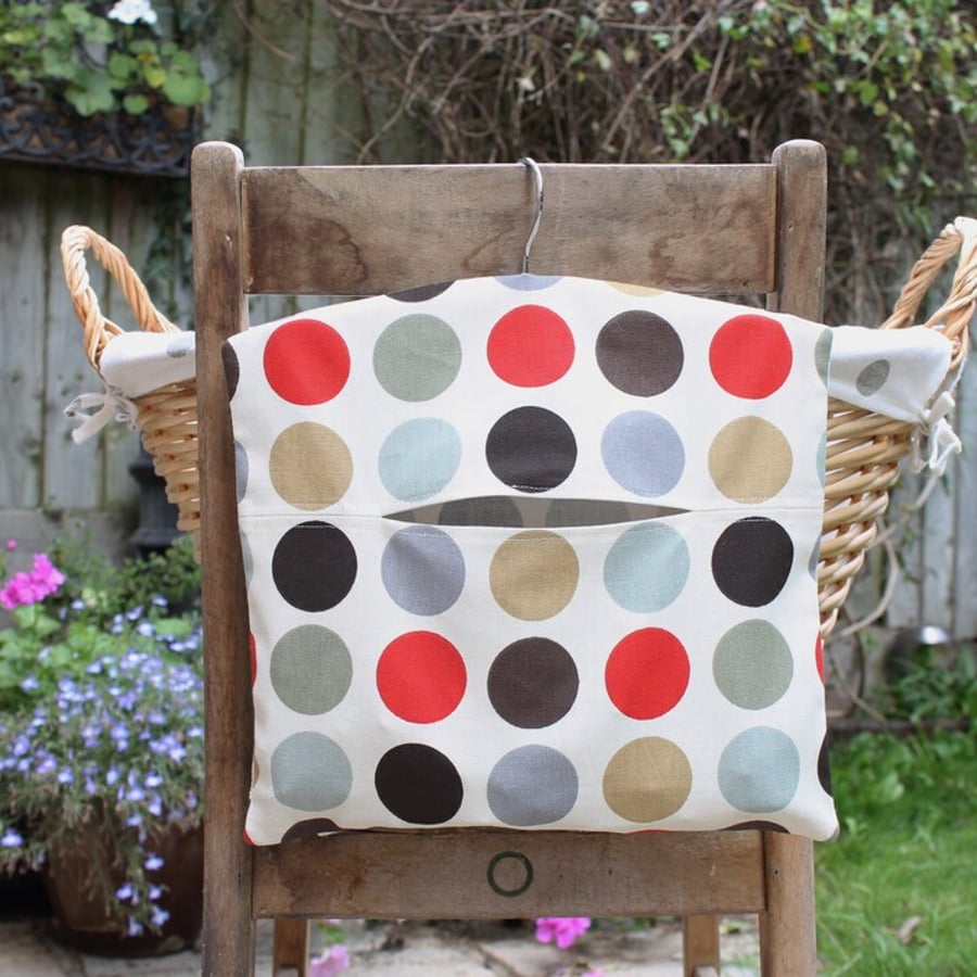Red, Grey and Brown Spot Print Cotton Clothes Peg Bag