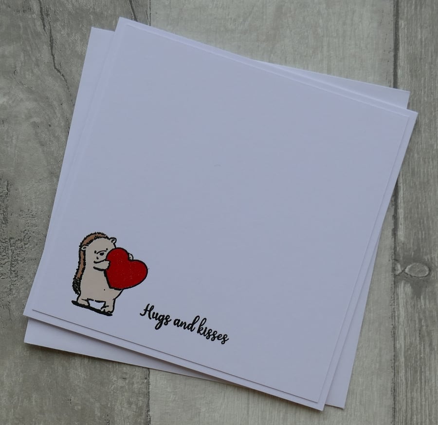 Hedgehog with Heart - Hugs and Kisses - Anniversary or Love Card
