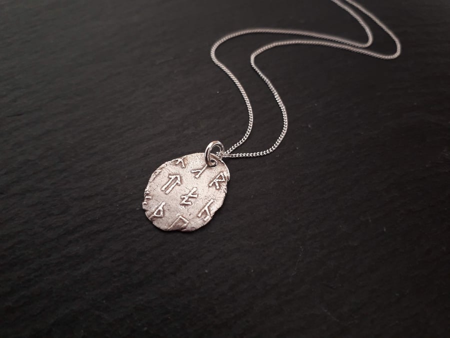 Viking Runes Pendant - Fine Silver Necklace 