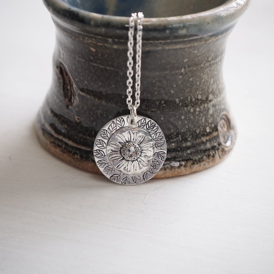 Image of Daisy Pendant, Silver Necklace Pendant, Flower Jewellery, gardener gift