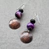 Copper Disc and Purple Agate Drop Earrings