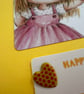 Happy birthday card for a young girl. Cute retro girl with flower & butterfly.  - Image 4
