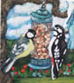 Fairy friends original painting. Two garden birds on a feeder with a fairy  - Image 3