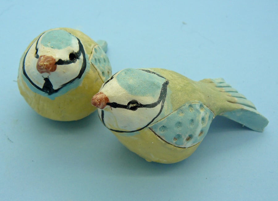 Clay colourful blue tit birds