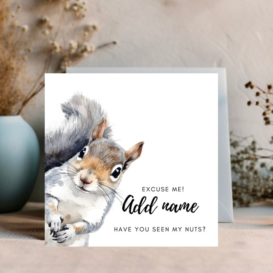 Cute and funny squirrel personalised card