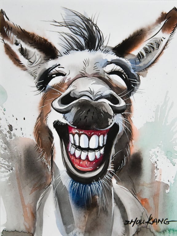 Funny Donkey Watercolour Painting on Paper and Framed (One of a Kind) No.1