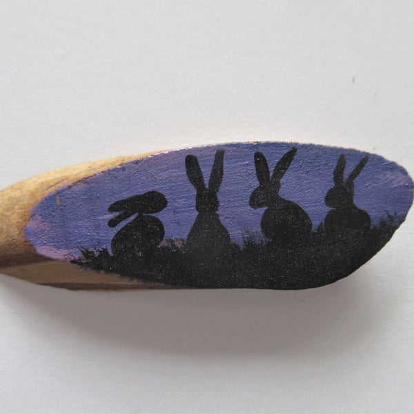 Dolls House Miniature Wooden Plaque Bunny Rabbit Picture Wood Slice