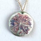 medium pendant - dark pink and blue scrolled on white