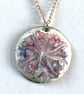 medium pendant - dark pink and blue scrolled on white - Image 1